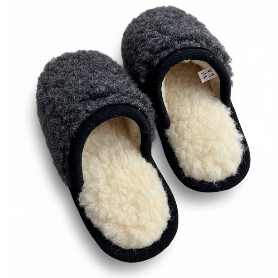 Merino Wool Home Slippers, Flip Flops, Grey
